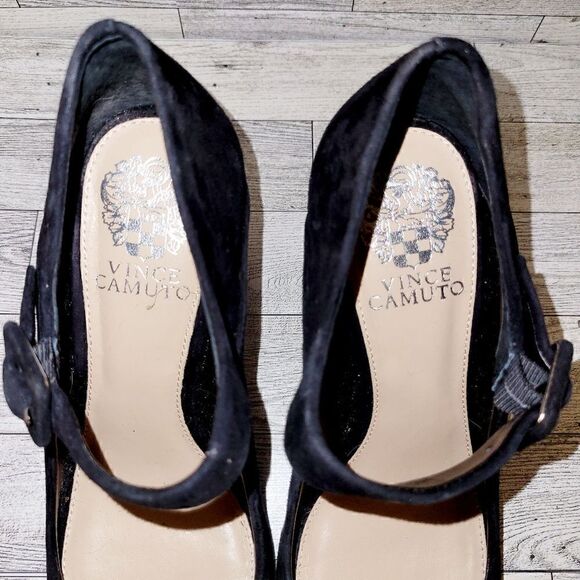 Vince Camuto black suede peep toe mary jane pump/heel.  ^ - Picture 3 of 10